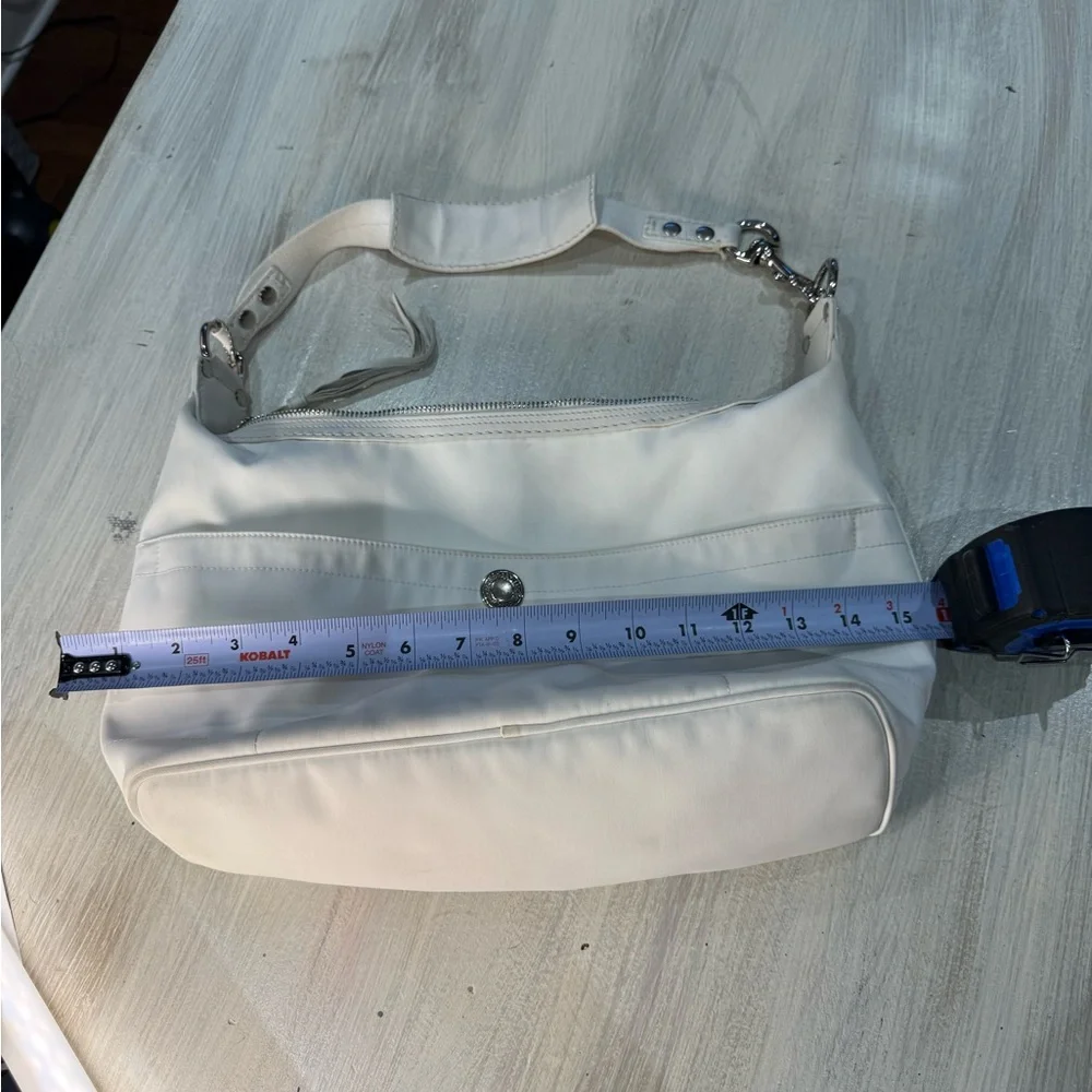 Coach White Nylon Leatherwear Hobo Bag with Tassel